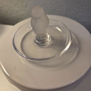 Signed Lalique 3" Frosted Art Glass Owl Trinket Dish With Base